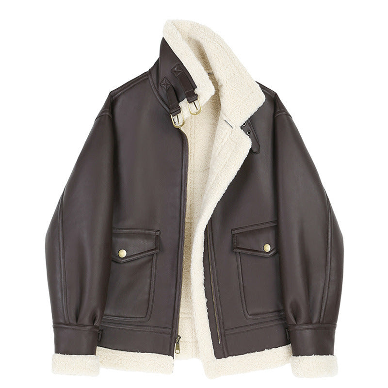 Veste Coréen Femme en Cuir Plush – Coupe Lâche et Épais - Vestico