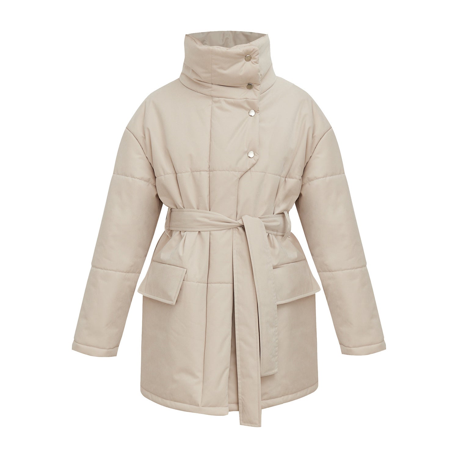 Manteau Mi-Long Femme Matelassé – Col Montant et Coupe Asymétrique - Vestico