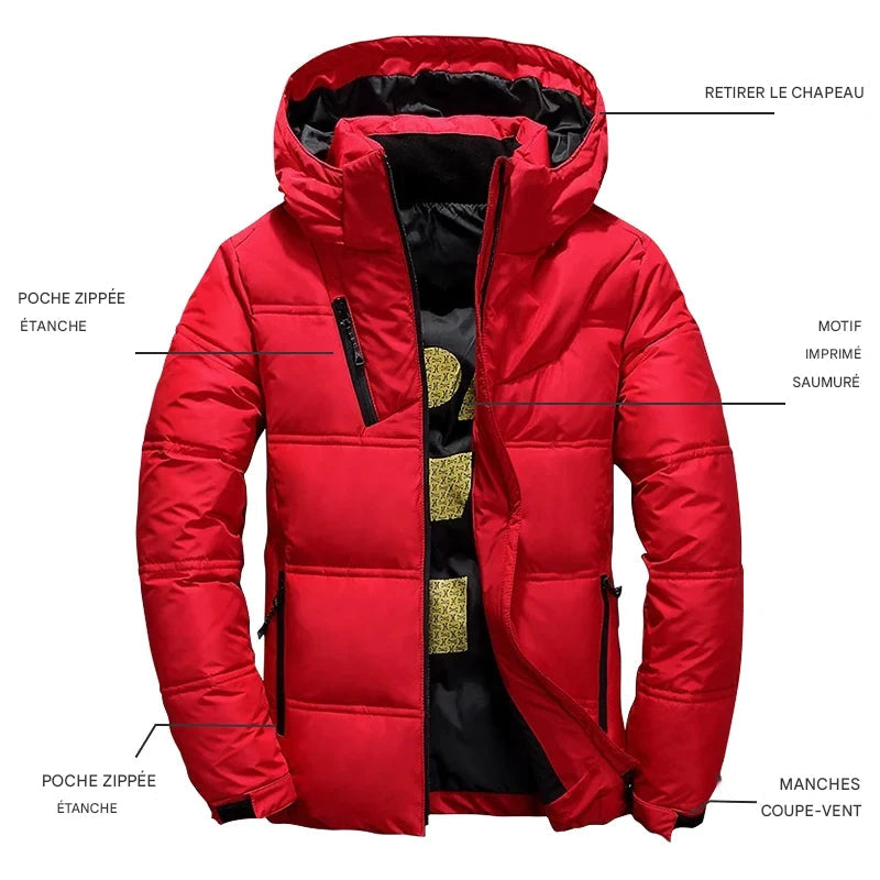 Doudoune Homme en Duvet de Canard Blanc – Capuche Amovible, Manteau Hiver Chaud