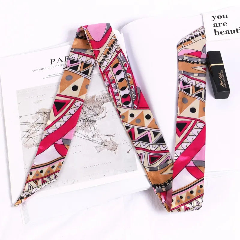 New Print Flower Small Scarf for Women Handle Bag Ribbons Brand Fashion Head Scarf Small Long Skinny Scarves Wholesale Headbands - Vestico