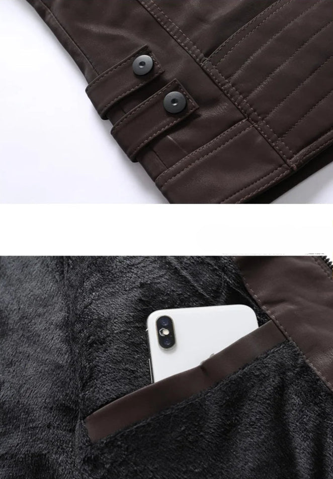 Veste Moto Homme Similicuir Vintage – Chaude, Multi-Poches, Style Automne/Hiver - Vestico