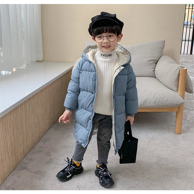 Kids Down Long Outerwear Winter Autumn Teen Cotton Clothes Boys Girls Cotton-Padded Parka Coats Big Children Thicken Warm Jacket - Vestico