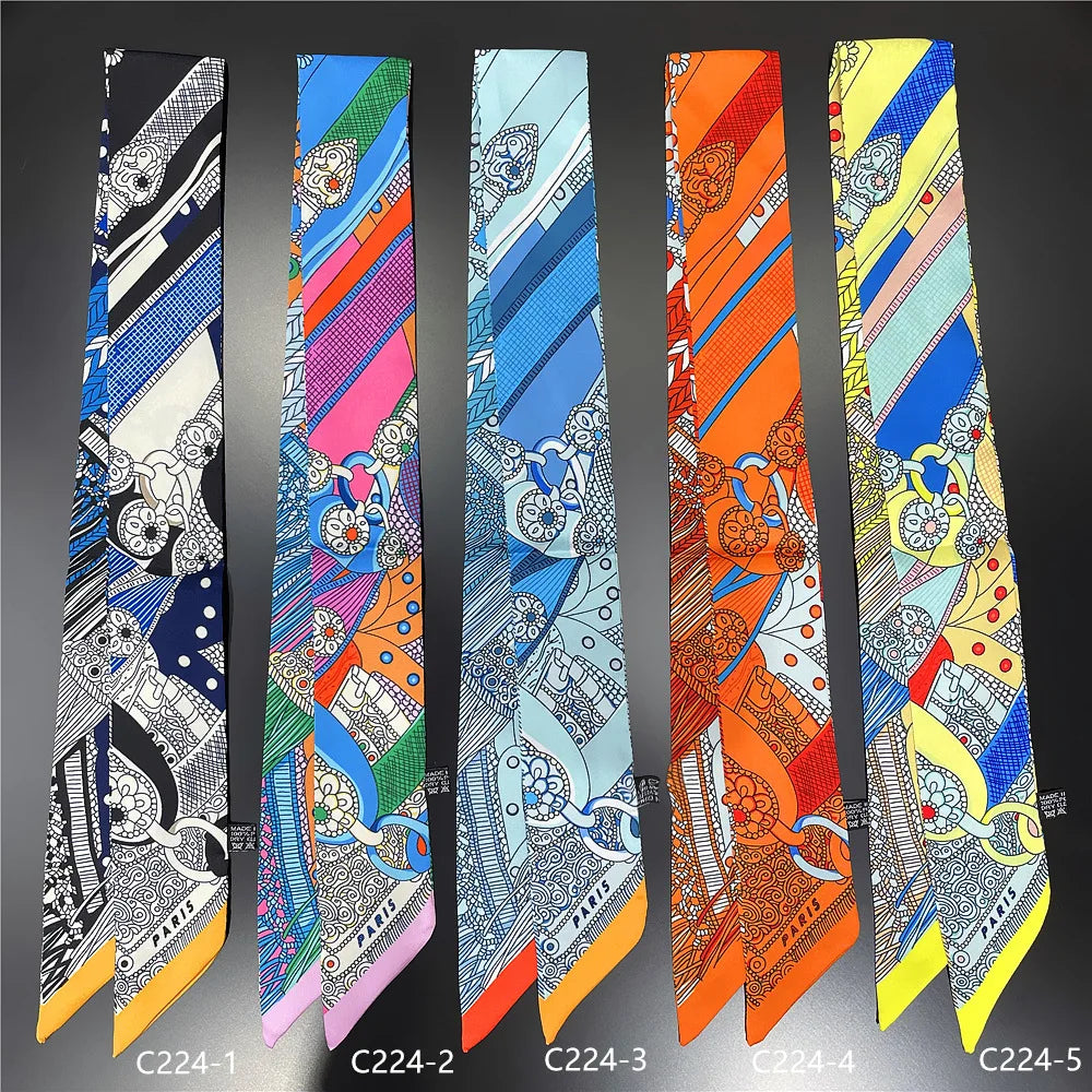 Foulard Femme Imprimé – Écharpe Fine en Soie, Accessoire pour Sac & Cheveux