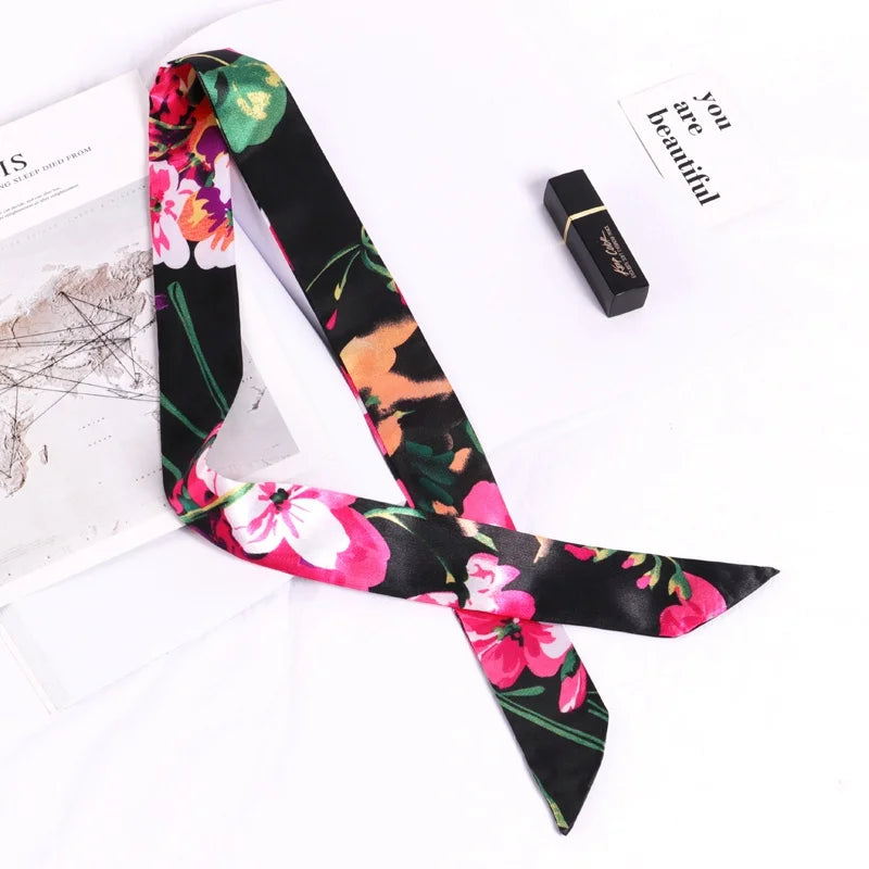 New Print Flower Small Scarf for Women Handle Bag Ribbons Brand Fashion Head Scarf Small Long Skinny Scarves Wholesale Headbands - Vestico