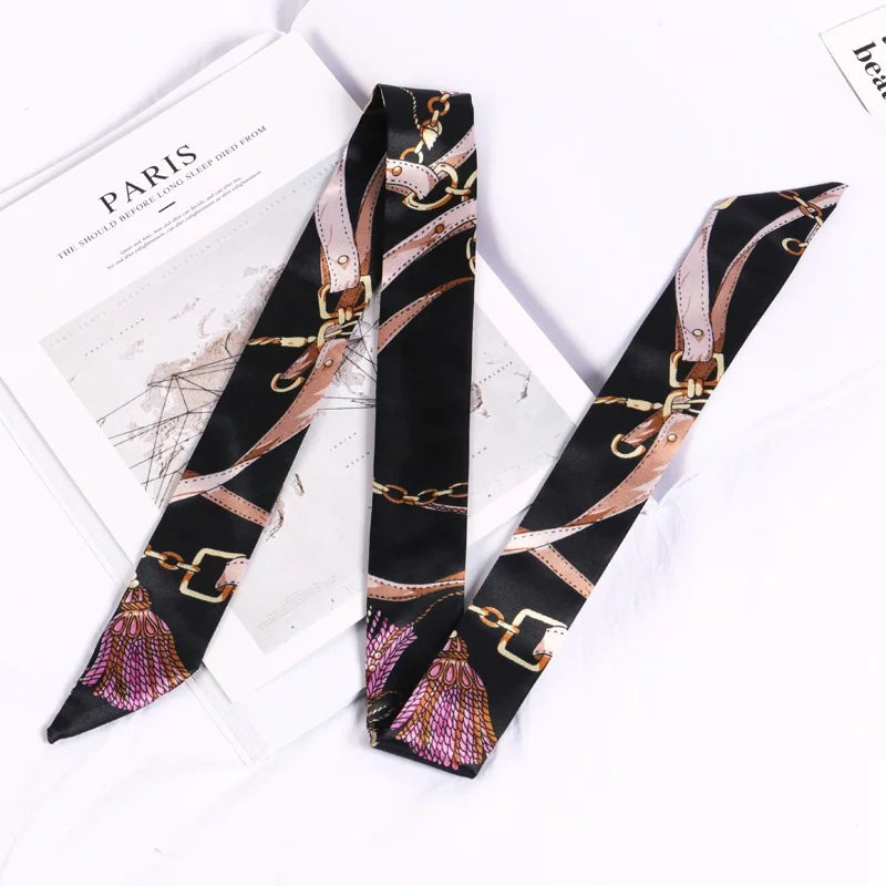 New Print Flower Small Scarf for Women Handle Bag Ribbons Brand Fashion Head Scarf Small Long Skinny Scarves Wholesale Headbands - Vestico
