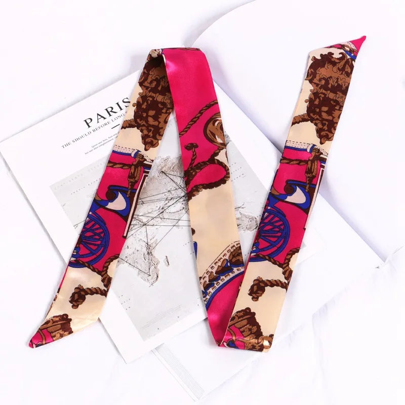 New Print Flower Small Scarf for Women Handle Bag Ribbons Brand Fashion Head Scarf Small Long Skinny Scarves Wholesale Headbands - Vestico