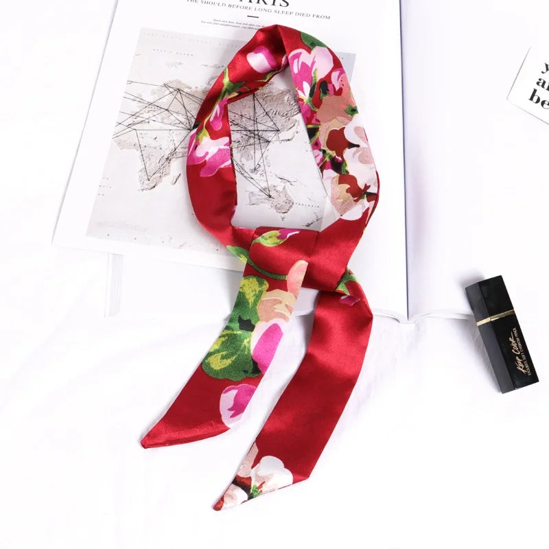 New Print Flower Small Scarf for Women Handle Bag Ribbons Brand Fashion Head Scarf Small Long Skinny Scarves Wholesale Headbands - Vestico