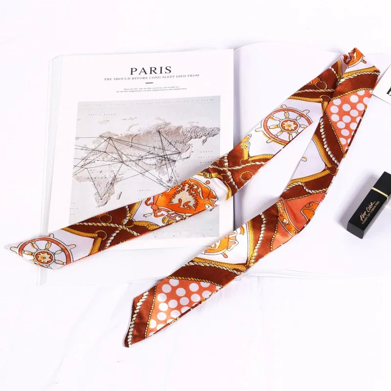 New Print Flower Small Scarf for Women Handle Bag Ribbons Brand Fashion Head Scarf Small Long Skinny Scarves Wholesale Headbands - Vestico