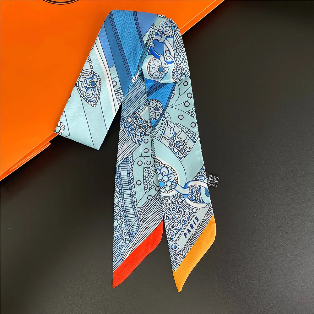 Foulard Femme Imprimé – Écharpe Fine en Soie, Accessoire pour Sac & Cheveux