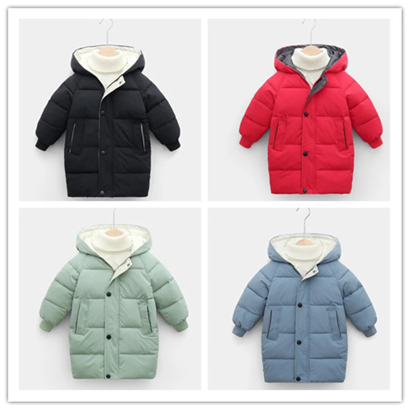 Kids Down Long Outerwear Winter Autumn Teen Cotton Clothes Boys Girls Cotton-Padded Parka Coats Big Children Thicken Warm Jacket - Vestico