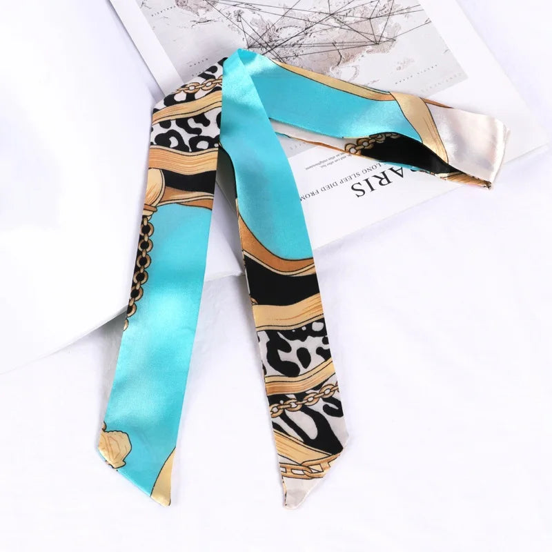 New Print Flower Small Scarf for Women Handle Bag Ribbons Brand Fashion Head Scarf Small Long Skinny Scarves Wholesale Headbands - Vestico
