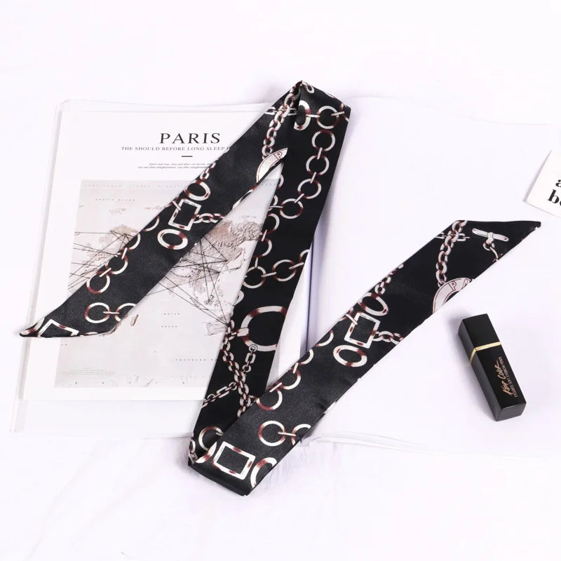 New Print Flower Small Scarf for Women Handle Bag Ribbons Brand Fashion Head Scarf Small Long Skinny Scarves Wholesale Headbands - Vestico