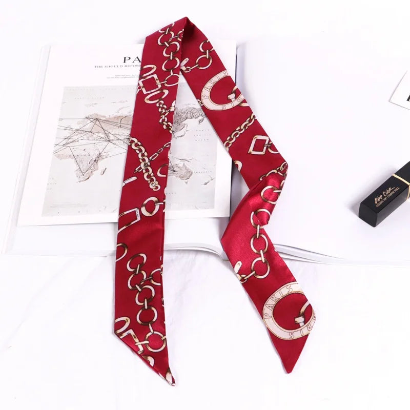 New Print Flower Small Scarf for Women Handle Bag Ribbons Brand Fashion Head Scarf Small Long Skinny Scarves Wholesale Headbands - Vestico