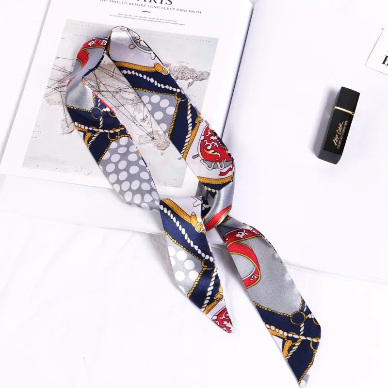 New Print Flower Small Scarf for Women Handle Bag Ribbons Brand Fashion Head Scarf Small Long Skinny Scarves Wholesale Headbands - Vestico