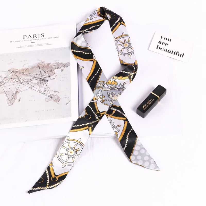 New Print Flower Small Scarf for Women Handle Bag Ribbons Brand Fashion Head Scarf Small Long Skinny Scarves Wholesale Headbands - Vestico