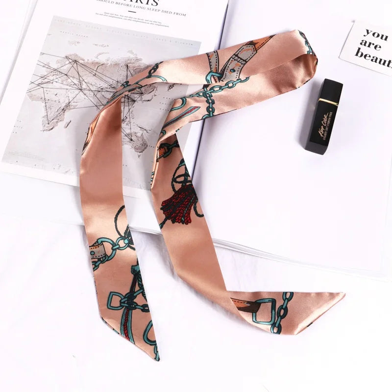 New Print Flower Small Scarf for Women Handle Bag Ribbons Brand Fashion Head Scarf Small Long Skinny Scarves Wholesale Headbands - Vestico