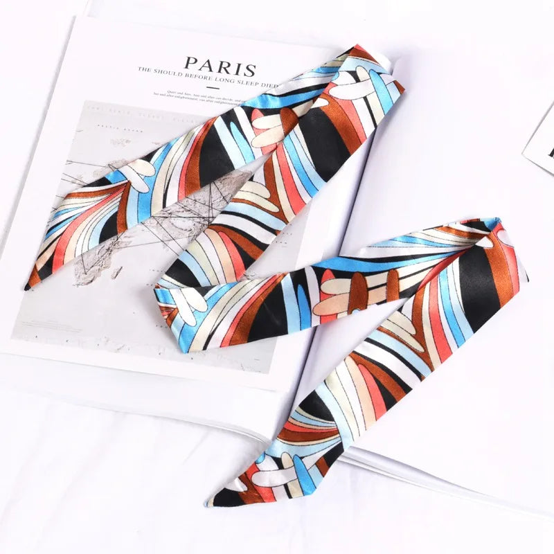 New Print Flower Small Scarf for Women Handle Bag Ribbons Brand Fashion Head Scarf Small Long Skinny Scarves Wholesale Headbands - Vestico