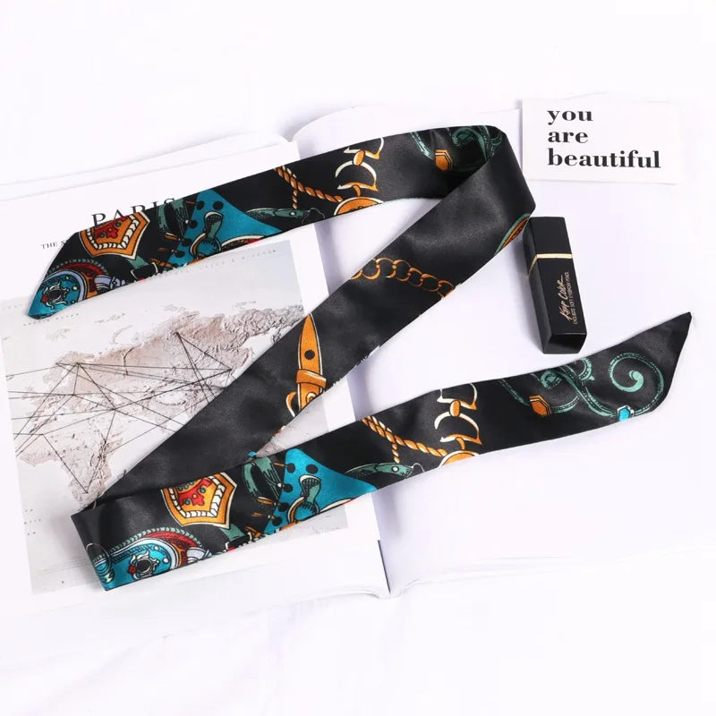 New Print Flower Small Scarf for Women Handle Bag Ribbons Brand Fashion Head Scarf Small Long Skinny Scarves Wholesale Headbands - Vestico