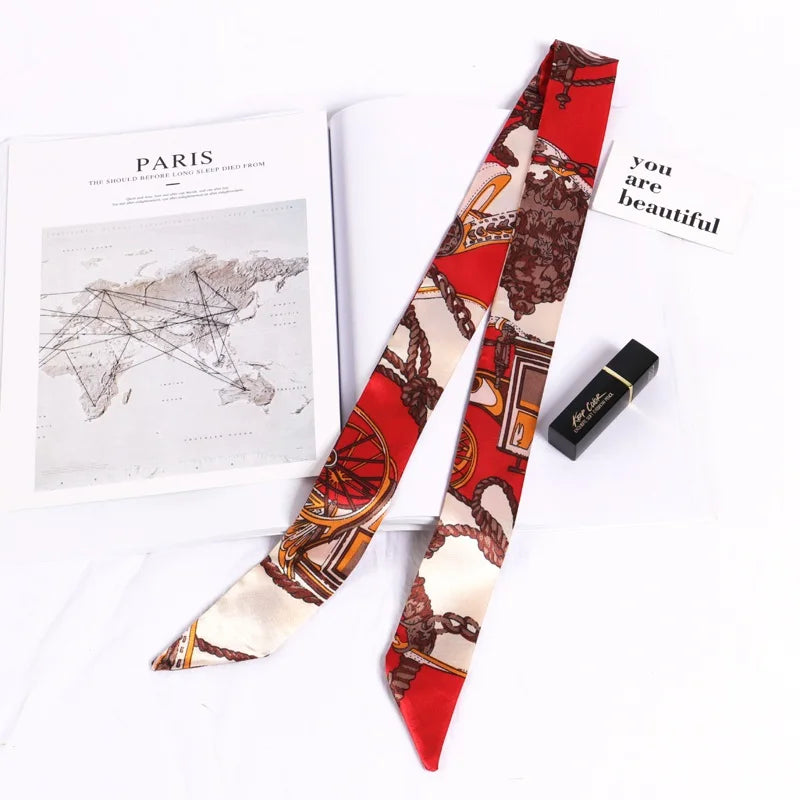 New Print Flower Small Scarf for Women Handle Bag Ribbons Brand Fashion Head Scarf Small Long Skinny Scarves Wholesale Headbands - Vestico