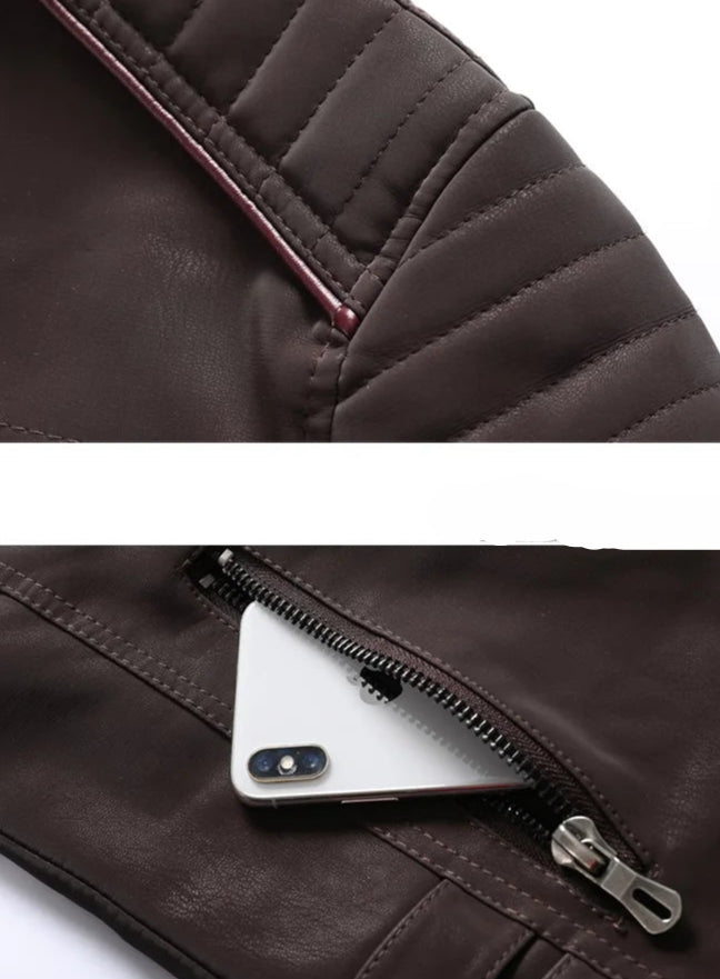 Veste Moto Homme Similicuir Vintage – Chaude, Multi-Poches, Style Automne/Hiver - Vestico