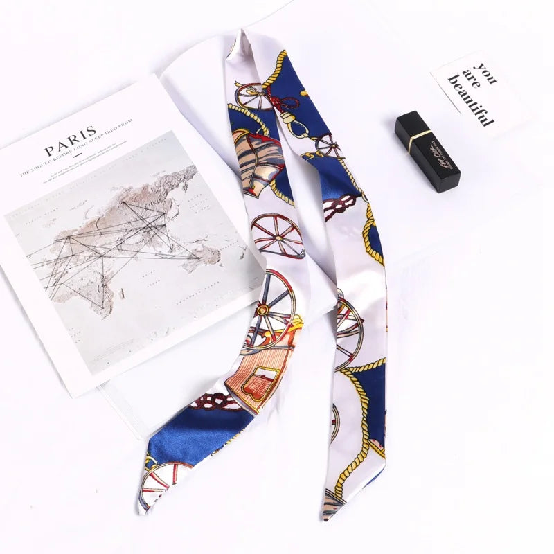New Print Flower Small Scarf for Women Handle Bag Ribbons Brand Fashion Head Scarf Small Long Skinny Scarves Wholesale Headbands - Vestico