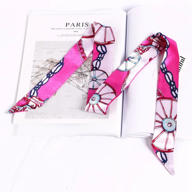 New Print Flower Small Scarf for Women Handle Bag Ribbons Brand Fashion Head Scarf Small Long Skinny Scarves Wholesale Headbands - Vestico