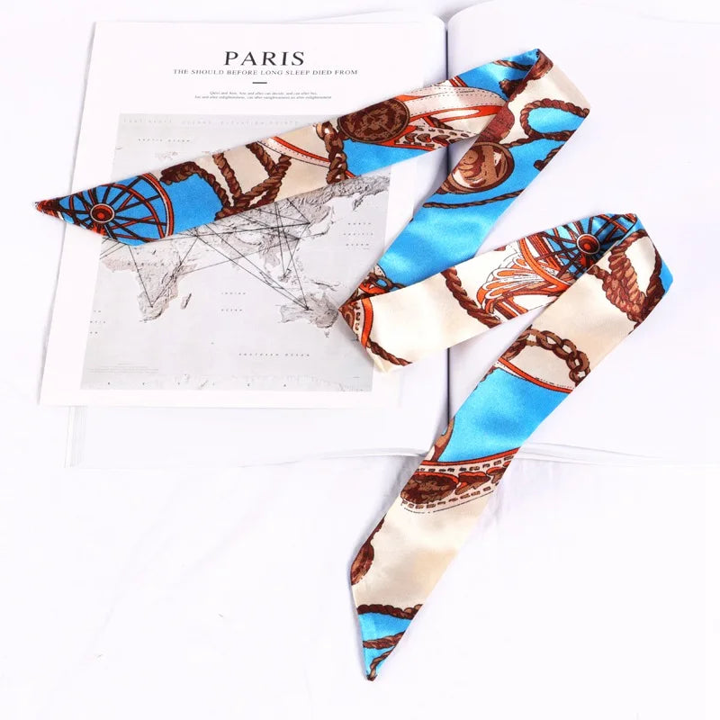 New Print Flower Small Scarf for Women Handle Bag Ribbons Brand Fashion Head Scarf Small Long Skinny Scarves Wholesale Headbands - Vestico