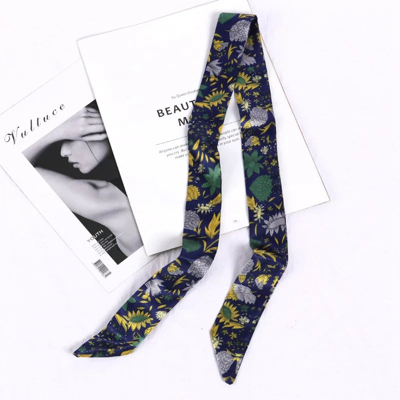 New Print Flower Small Scarf for Women Handle Bag Ribbons Brand Fashion Head Scarf Small Long Skinny Scarves Wholesale Headbands - Vestico