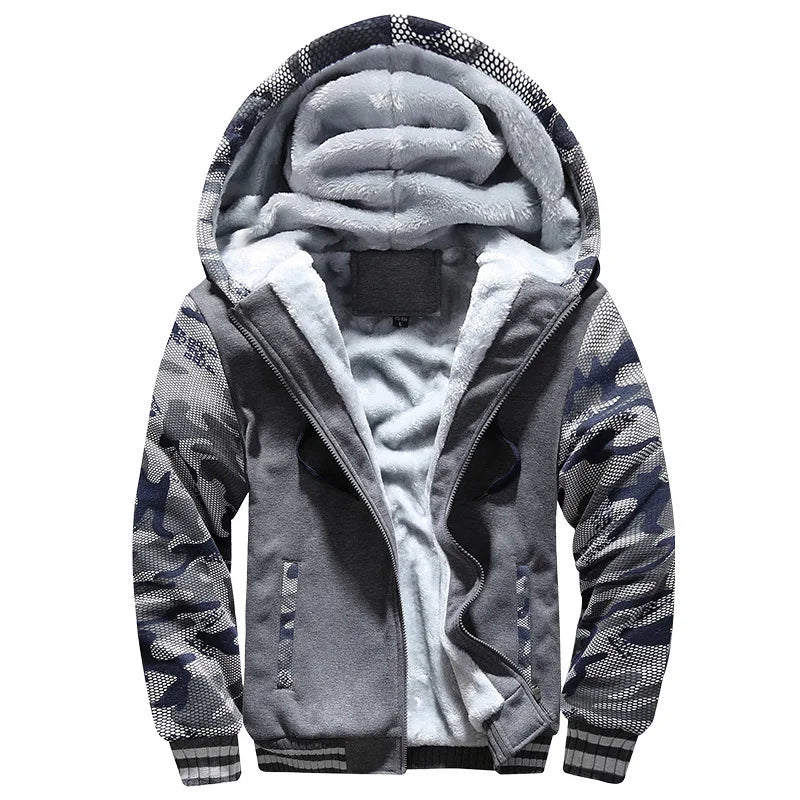 Veste Homme Camouflage Épaissie – Polaire Chaude, Capuche Ajustable, Style Streetwear Décontracté - Vestico