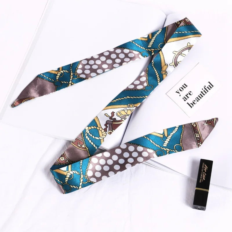 New Print Flower Small Scarf for Women Handle Bag Ribbons Brand Fashion Head Scarf Small Long Skinny Scarves Wholesale Headbands - Vestico