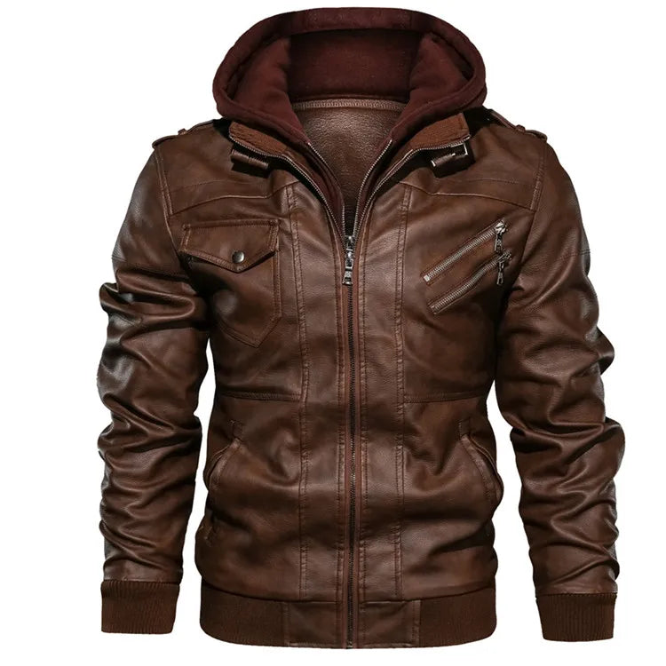 Veste Homme en Simili Cuir – Style Motard avec Capuche Amovible - Vestico