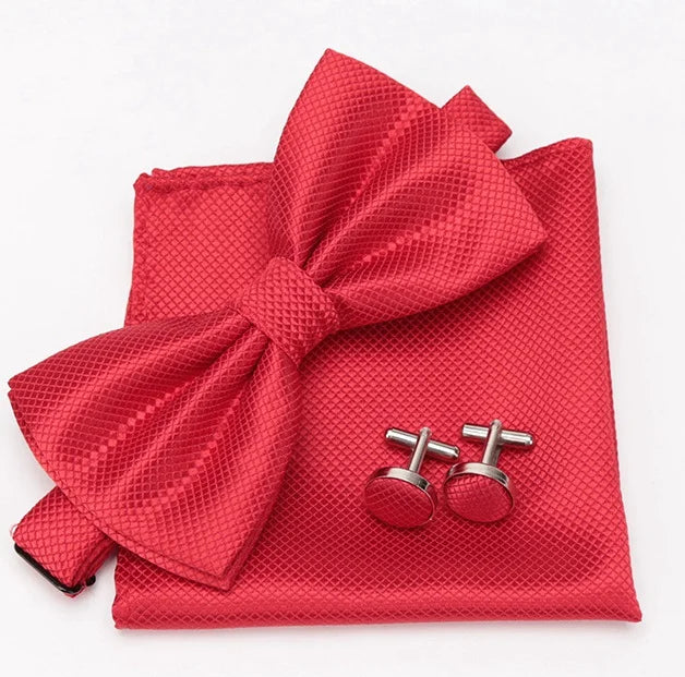 Ensemble Homme Nœud Papillon – Cravate, Boutons de Manchette & Pochette