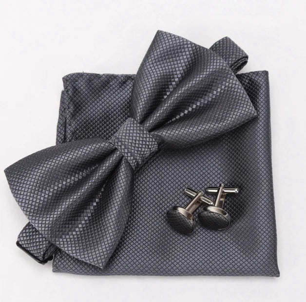 Ensemble Homme Nœud Papillon – Cravate, Boutons de Manchette & Pochette