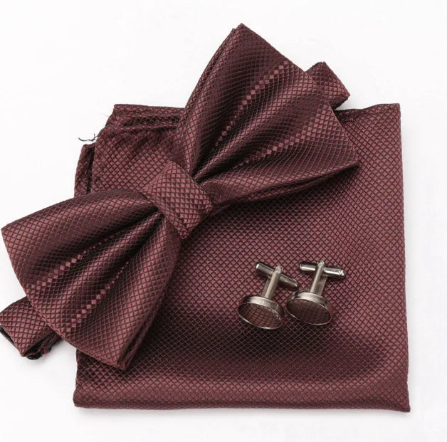 Ensemble Homme Nœud Papillon – Cravate, Boutons de Manchette & Pochette
