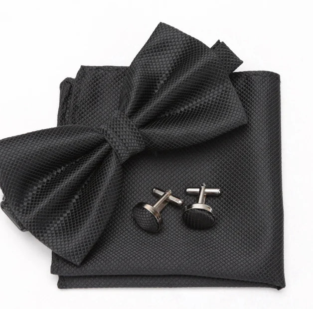 Ensemble Homme Nœud Papillon – Cravate, Boutons de Manchette & Pochette
