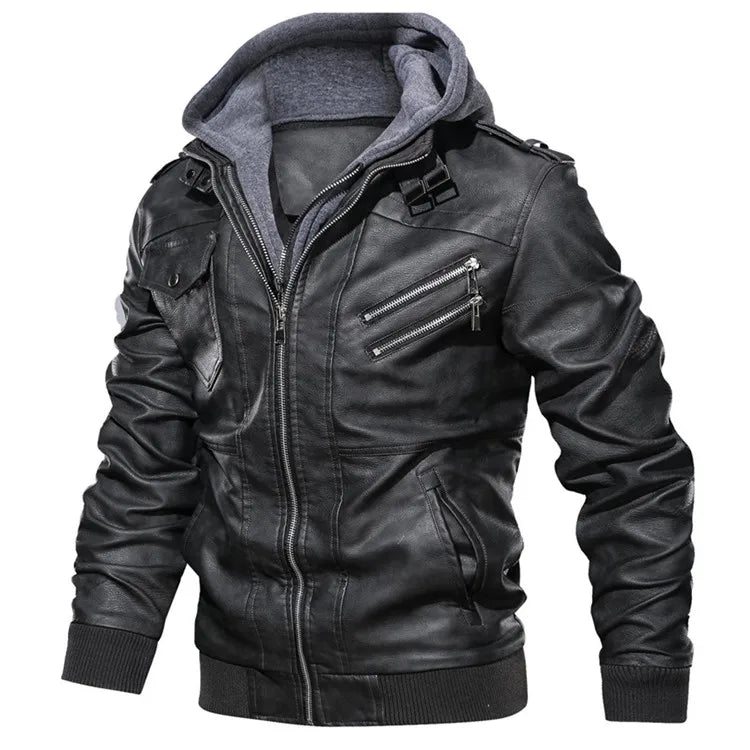 Veste Homme en Simili Cuir – Style Motard avec Capuche Amovible - Vestico