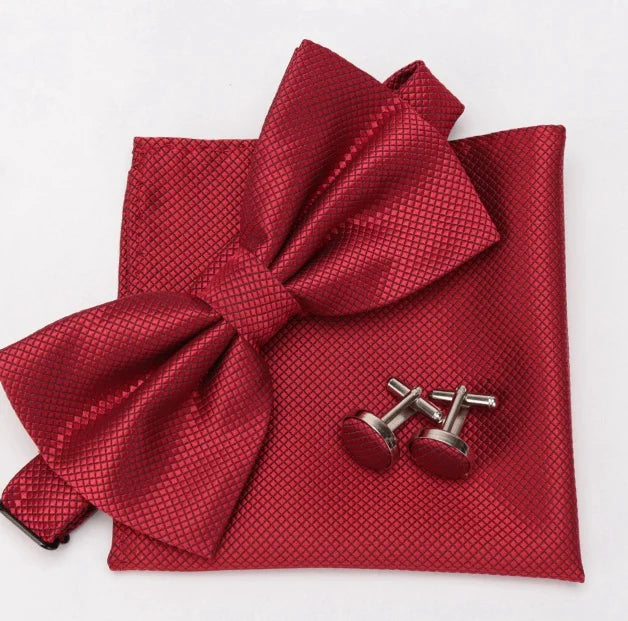 Ensemble Homme Nœud Papillon – Cravate, Boutons de Manchette & Pochette