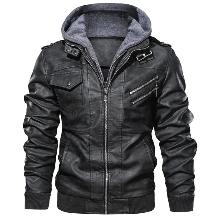 Veste Homme en Simili Cuir – Style Motard avec Capuche Amovible - Vestico