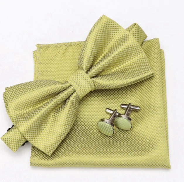 Ensemble Homme Nœud Papillon – Cravate, Boutons de Manchette & Pochette