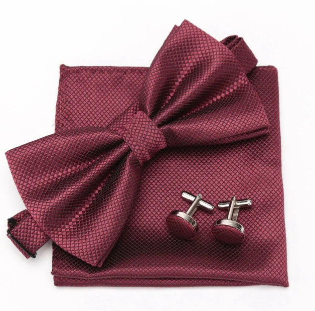 Ensemble Homme Nœud Papillon – Cravate, Boutons de Manchette & Pochette