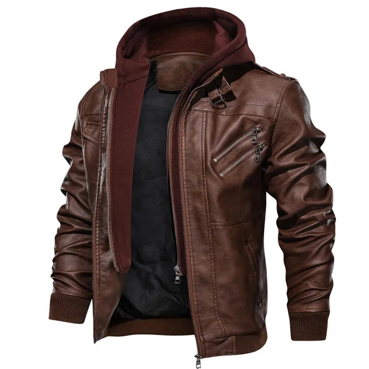 Veste Homme en Simili Cuir – Style Motard avec Capuche Amovible - Vestico