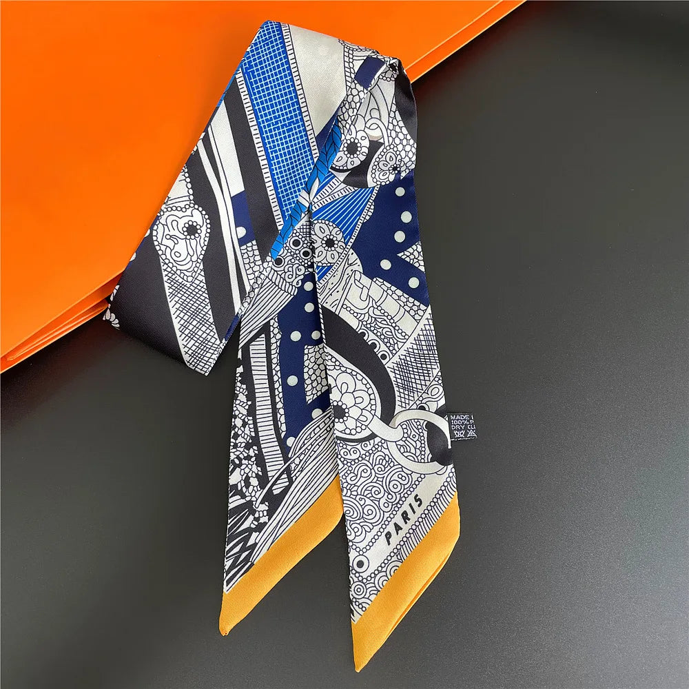 Foulard Femme Imprimé – Écharpe Fine en Soie, Accessoire pour Sac & Cheveux