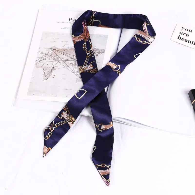 New Print Flower Small Scarf for Women Handle Bag Ribbons Brand Fashion Head Scarf Small Long Skinny Scarves Wholesale Headbands - Vestico