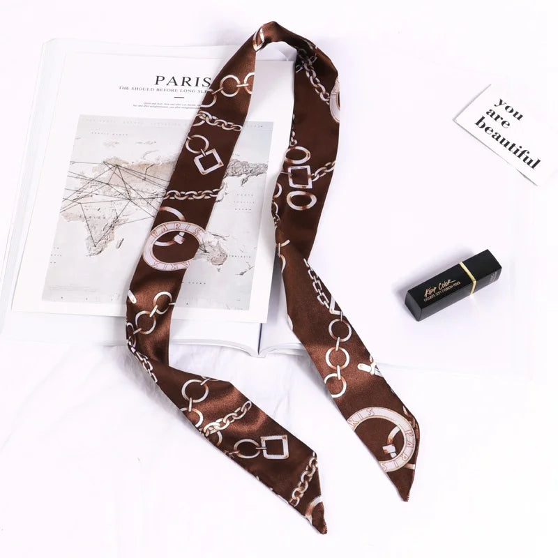 New Print Flower Small Scarf for Women Handle Bag Ribbons Brand Fashion Head Scarf Small Long Skinny Scarves Wholesale Headbands - Vestico