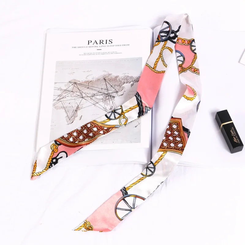 New Print Flower Small Scarf for Women Handle Bag Ribbons Brand Fashion Head Scarf Small Long Skinny Scarves Wholesale Headbands - Vestico