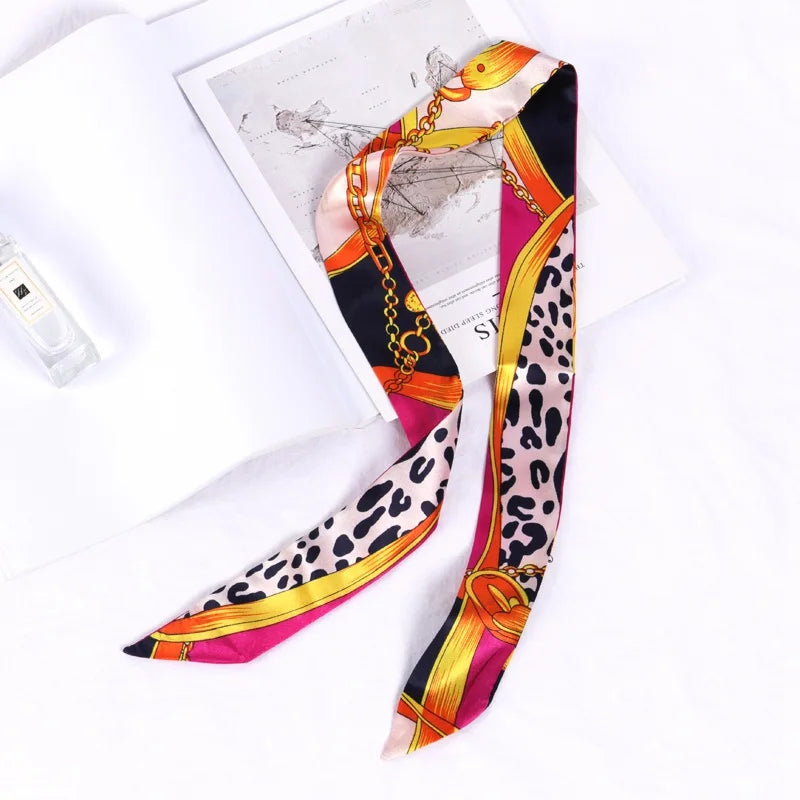 New Print Flower Small Scarf for Women Handle Bag Ribbons Brand Fashion Head Scarf Small Long Skinny Scarves Wholesale Headbands - Vestico