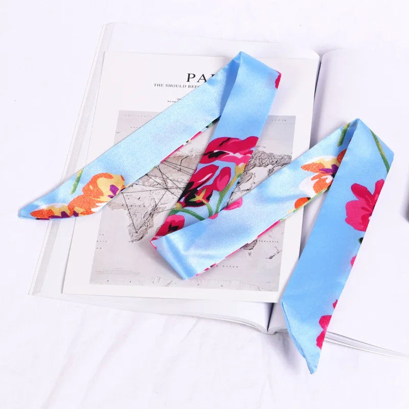 New Print Flower Small Scarf for Women Handle Bag Ribbons Brand Fashion Head Scarf Small Long Skinny Scarves Wholesale Headbands - Vestico