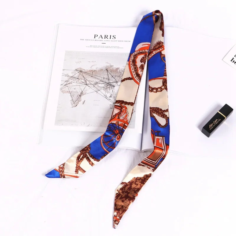 New Print Flower Small Scarf for Women Handle Bag Ribbons Brand Fashion Head Scarf Small Long Skinny Scarves Wholesale Headbands - Vestico