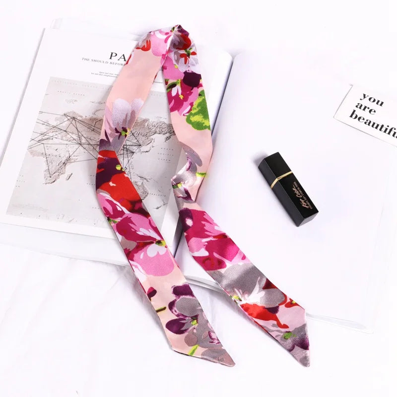 New Print Flower Small Scarf for Women Handle Bag Ribbons Brand Fashion Head Scarf Small Long Skinny Scarves Wholesale Headbands - Vestico