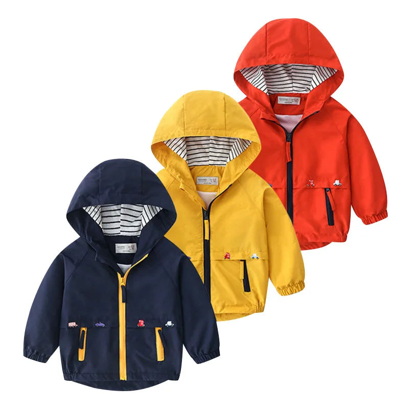 Boys Spring Autumn Coats Kids Jackets Toddler Hooded Windbreaker With Pocket Children Zipper Outerwear Baby Clothes 2-7 Years - Vestico